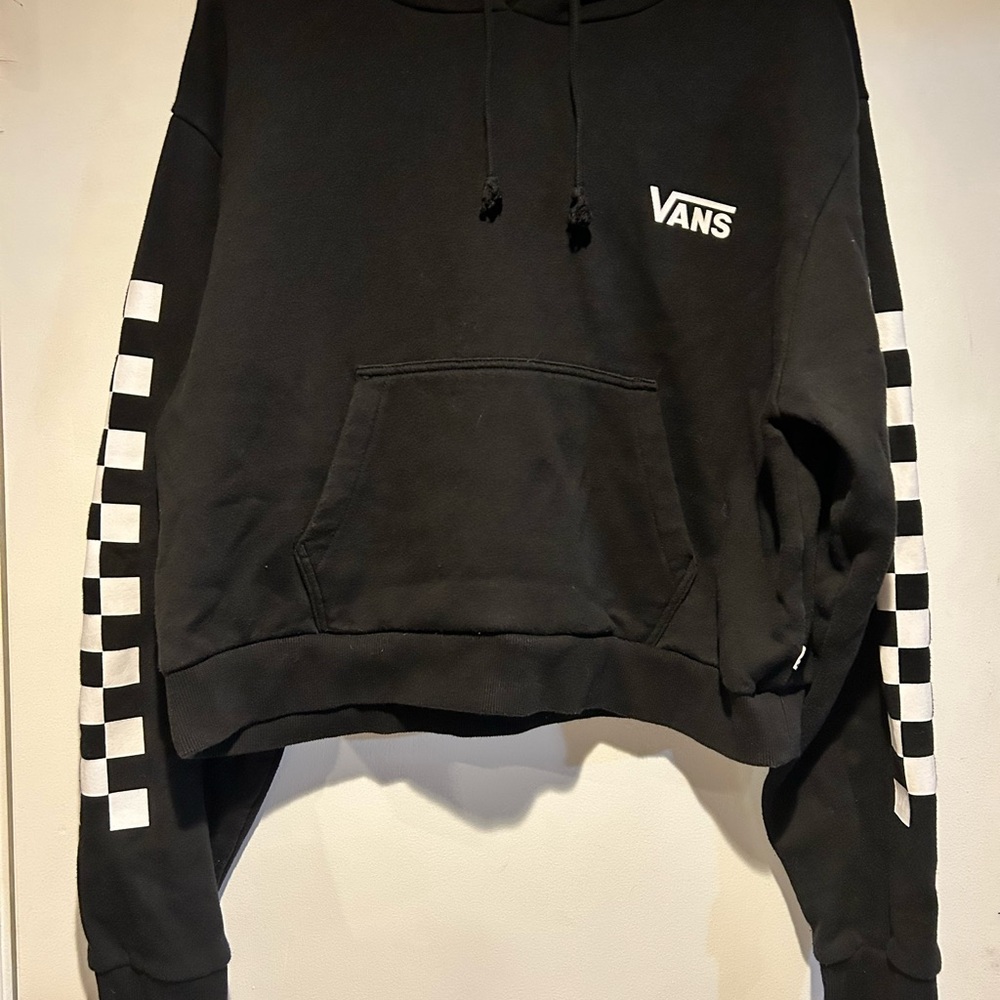 Vans Black and White Checkered Crop Hoodie